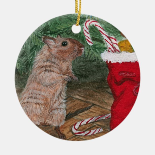 Christmas Candy Gerbil Christmas Ornament (Front)