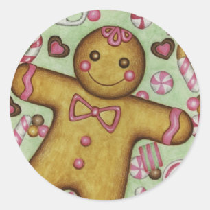 Christmas Candy Gingerbread BoySticker Classic Round Sticker
