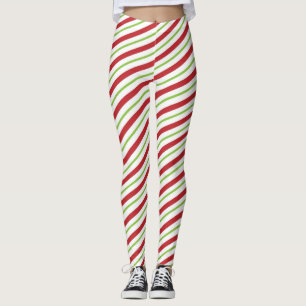 Christmas candy green white stripe leggings