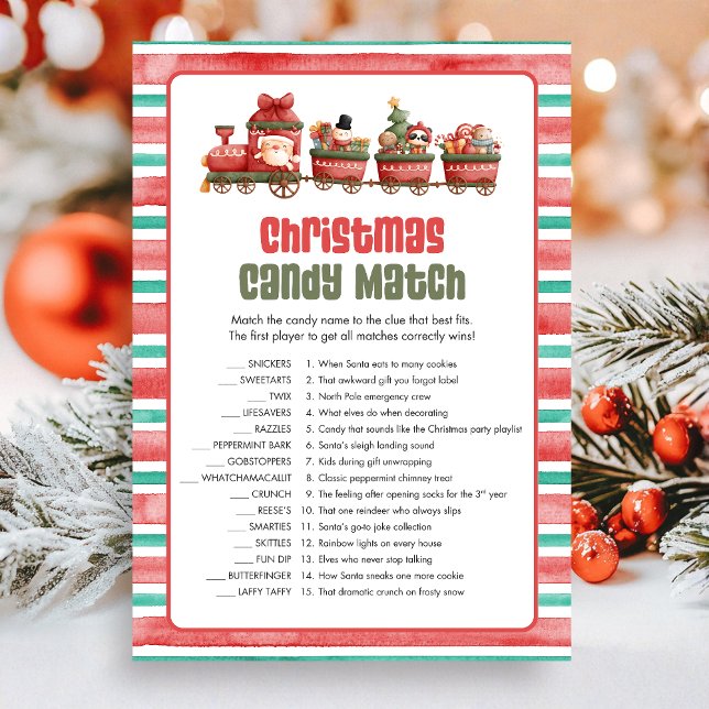 Christmas Candy Match Game Holiday Card (Christmas Game Card)
