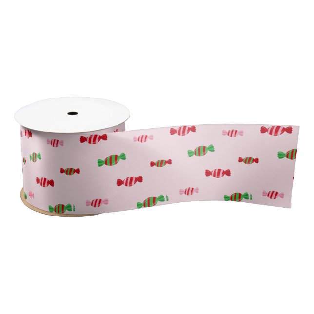 Christmas Candy Pattern Satin Ribbon (Spool)