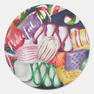 CHRISTMAS CANDY PEACEFUL JOY CLASSIC ROUND STICKER