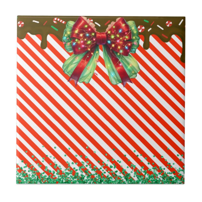 Christmas candy peppermint candys candies xmas can tile (Front)