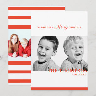 Christmas candy red stripe two photo holiday card