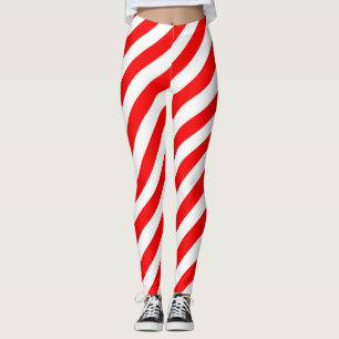 CHRISTMAS CANDY RED WHITE XMAS GIFT LEGGINGS