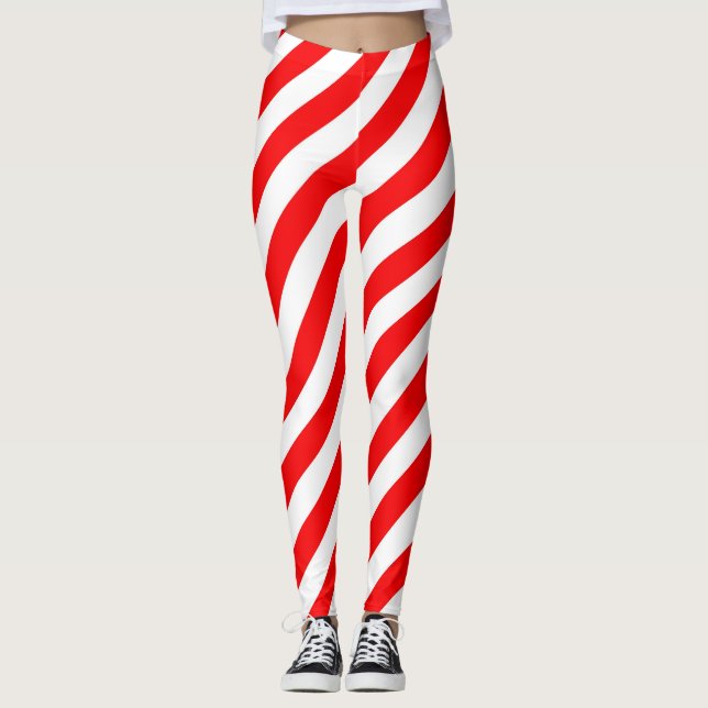CHRISTMAS CANDY RED WHITE XMAS GIFT LEGGINGS (Front)