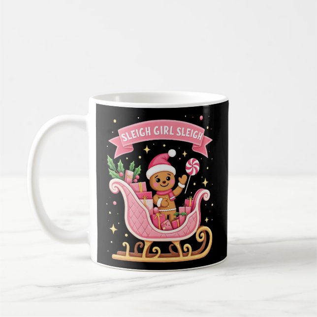 Christmas Candy Sleigh Girl Gingerbread Holiday Coffee Mug (Left)