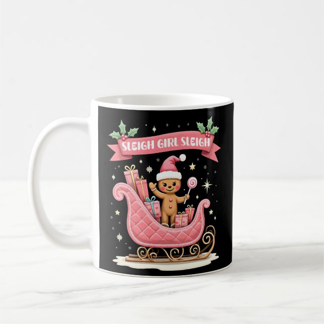 Christmas Candy Sleigh Girl Gingerbread Holiday Coffee Mug (Left)