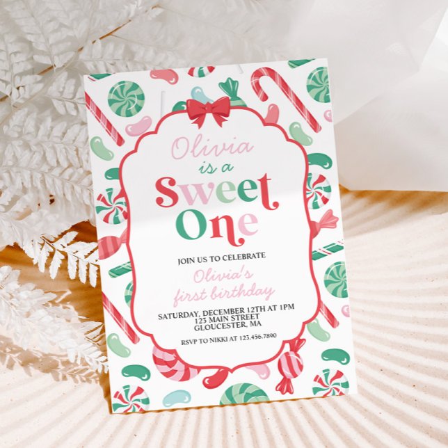 Christmas Candy Sweet One First Birthday Invitation (Creator Uploaded)