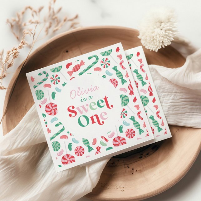 Christmas Candy Sweet One First Birthday Napkin (Creator Uploaded)