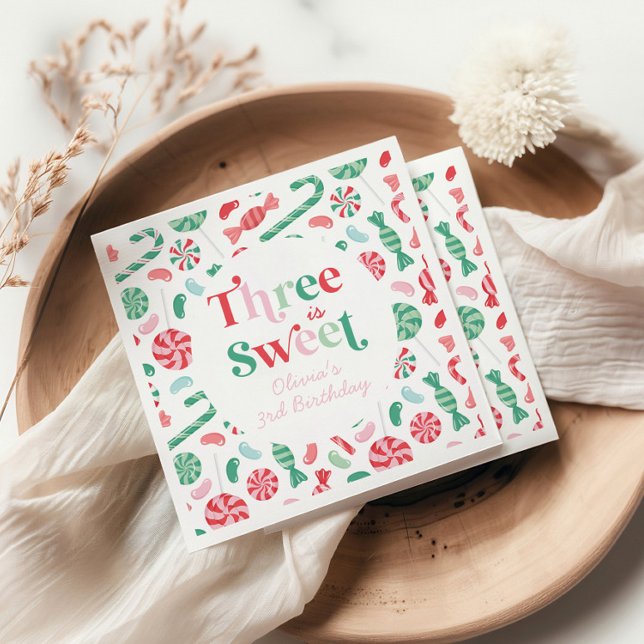 Christmas Candy Three is Sweet 3rd Birthday Napkin (Creator Uploaded)