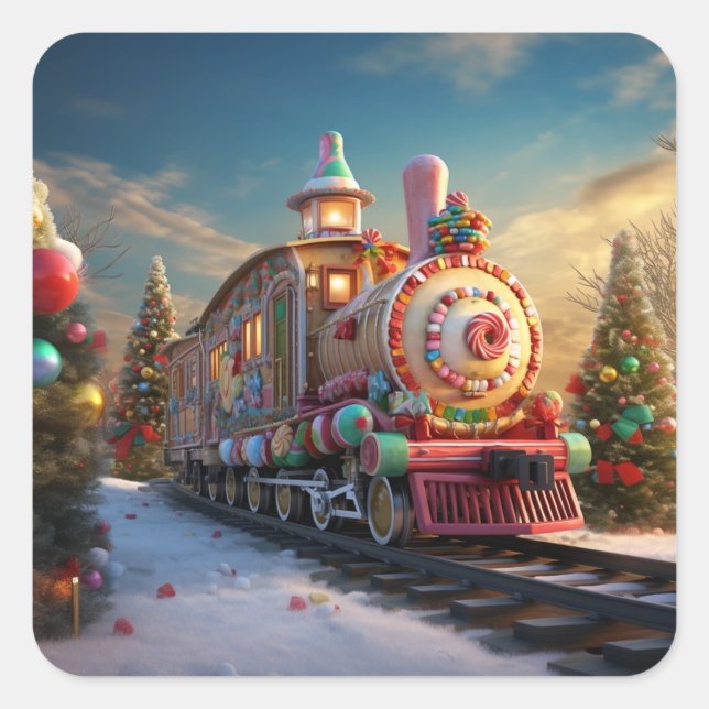 Christmas candy train square sticker (Front)
