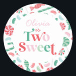 Christmas Candy Two Sweet 2nd Birthday Classic Round Sticker<br><div class="desc">Two Sweet! Christmas Candy Two Sweet 2nd birthday party stickers with candy canes,  jelly beans and other candy.</div>