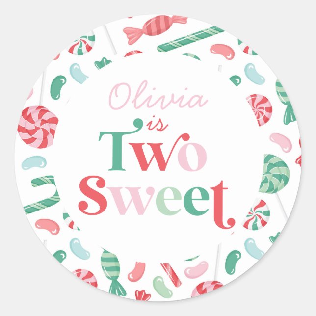 Christmas Candy Two Sweet 2nd Birthday Classic Round Sticker (Front)
