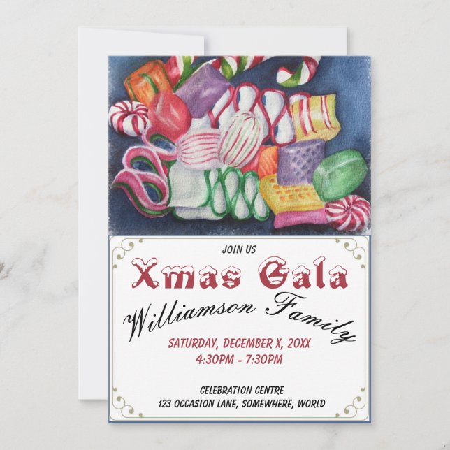 CHRISTMAS CANDY XMAS GALA PARTY INVITATION (Front)
