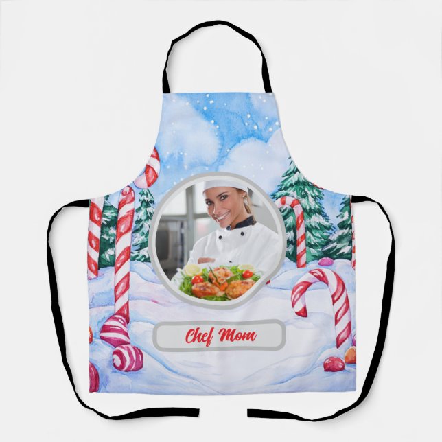 Christmas Candycane Personalised Chef Mum Photo Apron (Front)