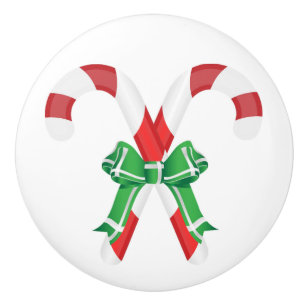 CHRISTMAS CANDYCANES CERAMIC KNOB