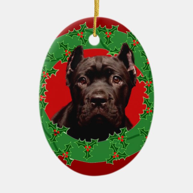 Christmas Cane Corso dog Ceramic Tree Decoration (Front)