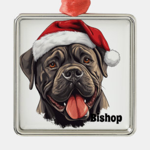 CHRISTMAS CANE CORSO DOG WITH SANTA HAT METAL TREE DECORATION