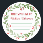 Christmas Canning |Homemade Jam or Pickles Classic Round Sticker<br><div class="desc">Rustic Holiday Christmas Canning |Jam Homemade Label design  . Watercolor Christmas wreath design ready for you to personalise with space to hand write in dates and name Ideal for all you holiday canning .</div>