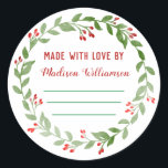 Christmas Canning |Homemade Jam or Pickles Classic Round Sticker<br><div class="desc">Rustic Holiday Christmas Canning |Jam Homemade Label design  . Watercolor Christmas wreath design ready for you to personalise with space to hand write in dates and name Ideal for all you holiday canning .</div>