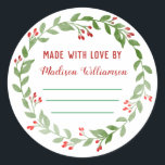 Christmas Canning |Homemade Jam or Pickles Classic Round Sticker<br><div class="desc">Rustic Holiday Christmas Canning |Jam Homemade Label design  . Watercolor Christmas wreath design ready for you to personalise with space to hand write in dates and name Ideal for all you holiday canning .</div>