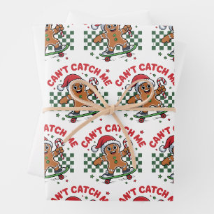 Christmas Can't Catch Me Gingerbread Skateboard Wrapping Paper Sheet
