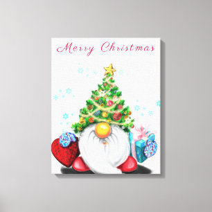 Christmas Canvas Print Gift Gnome with Gifts