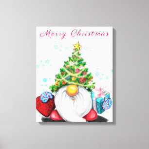 Christmas Canvas Print Gnome with Gift
