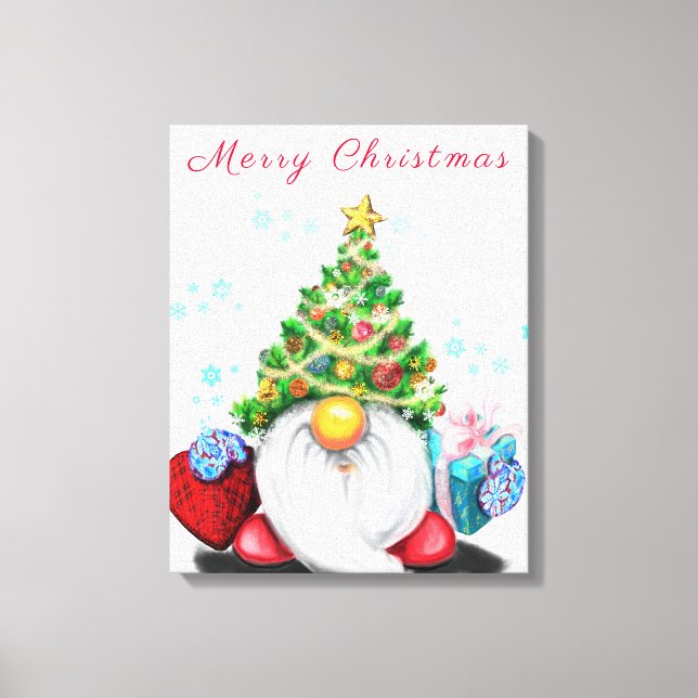 Christmas Canvas Print Gnome with Gift (Front)
