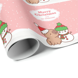 Christmas Capybara And Snowman Cute Wrapping Paper