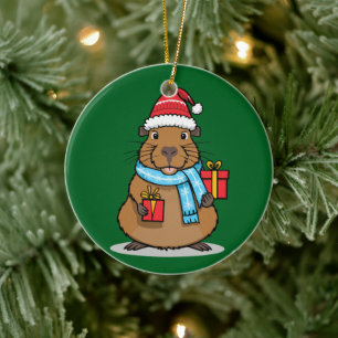 Christmas Capybara Ceramic Ornament