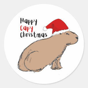 Christmas Capybara Cute Hand-Illustrated Whimsical Classic Round Sticker
