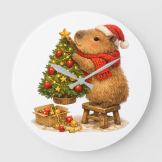 Christmas Capybara Decorating Tree Large Clock