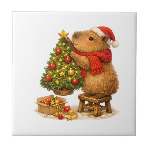 Christmas Capybara Decorating Tree Tile