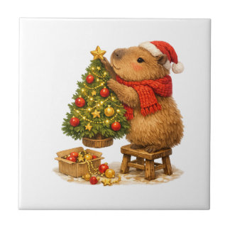 Christmas Capybara Decorating Tree Tile