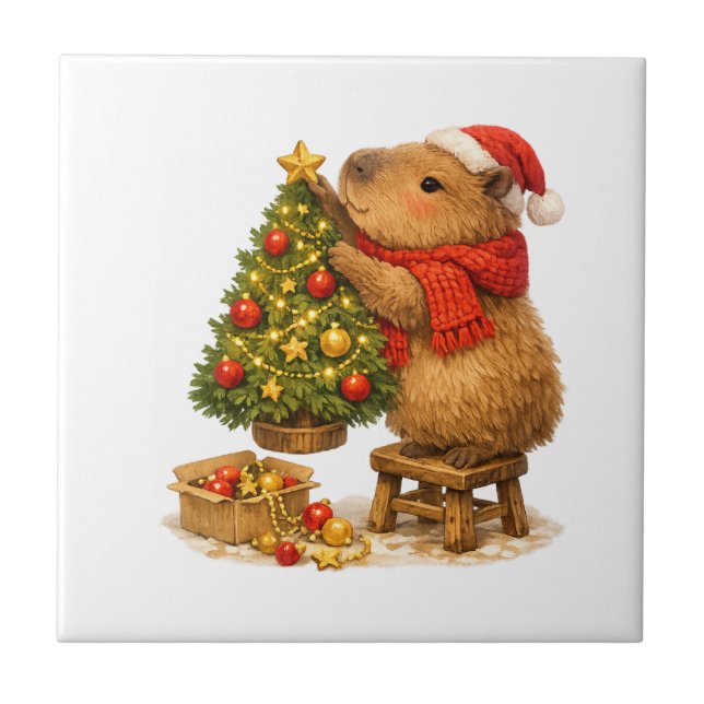 Christmas Capybara Decorating Tree Tile (Front)