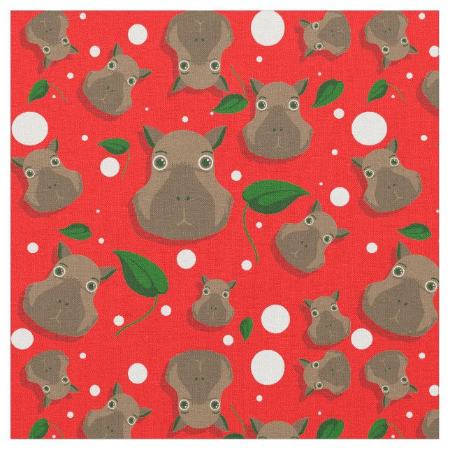 christmas capybara fabric (Close Up)