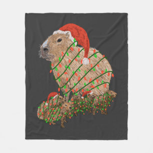 Christmas Capybara Family Wrapped in Lights Fleece Blanket