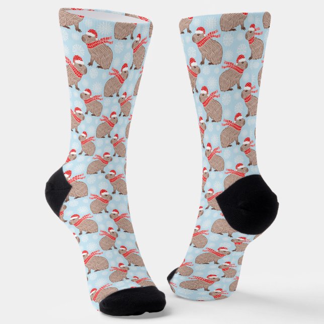 Christmas Capybara Funny Holiday Animal Socks (Angled)