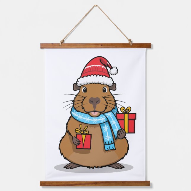Christmas Capybara Hanging Tapestry (Front)