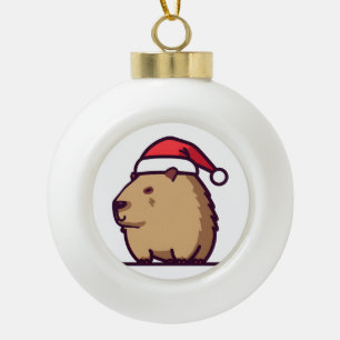 Christmas Capybara in Santa hat Ceramic Ball Christmas Ornament