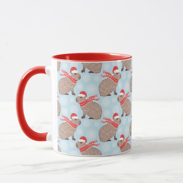 Christmas Capybara in Santa Hats Holiday Mug (Left)