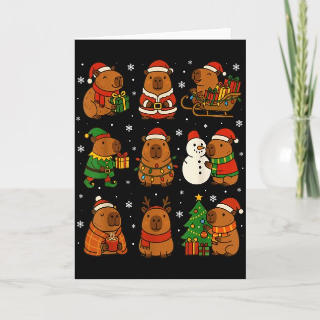 Christmas Capybara Santa Hat Funny Xmas Men Women  Card (Front)
