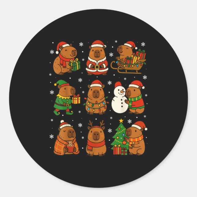 Christmas Capybara Santa Hat Funny Xmas Men Women  Classic Round Sticker (Front)