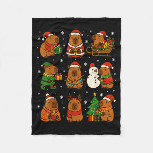 Christmas Capybara Santa Hat Funny Xmas Men Women  Fleece Blanket