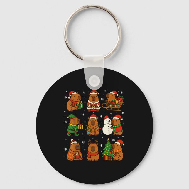 Christmas Capybara Santa Hat Funny Xmas Men Women  Key Ring (Front)