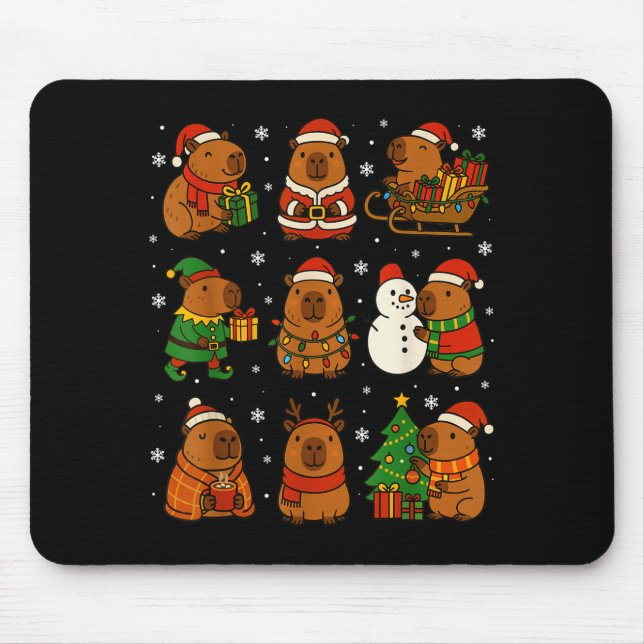 Christmas Capybara Santa Hat Funny Xmas Men Women  Mouse Mat (Front)
