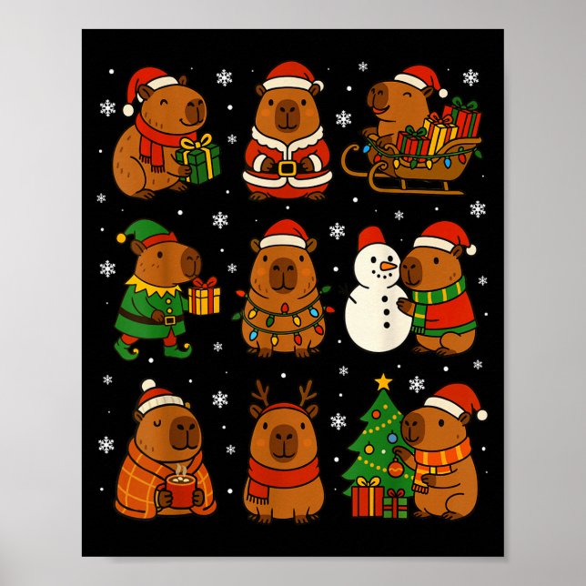 Christmas Capybara Santa Hat Funny Xmas Men Women  Poster (Front)