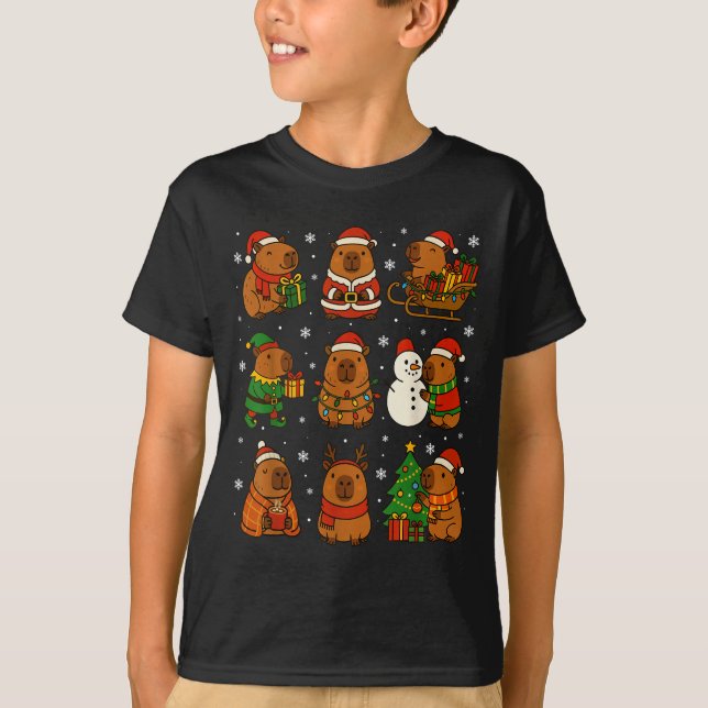 Christmas Capybara Santa Hat Funny Xmas Men Women  T-Shirt (Front)
